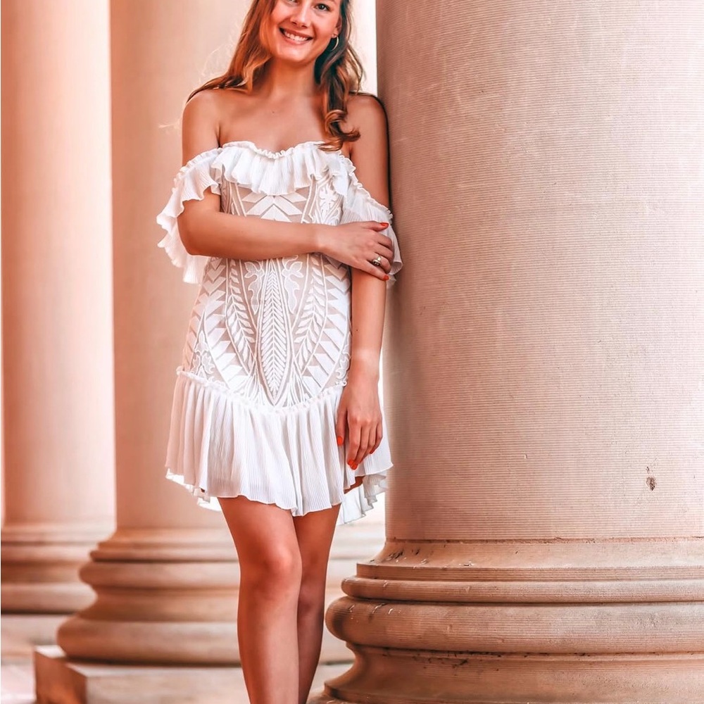 Selfie Leslie White Off-Shoulder Mini Dress